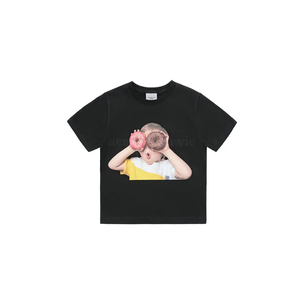 [ADLV] Kids Baby Face Dounut 1 Short Sleeve T-Shirt Black